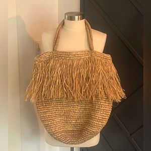 “Beach Gold” Woven Raffia Cotton Lined Preppy Vacation Summer Tote Beach Bag